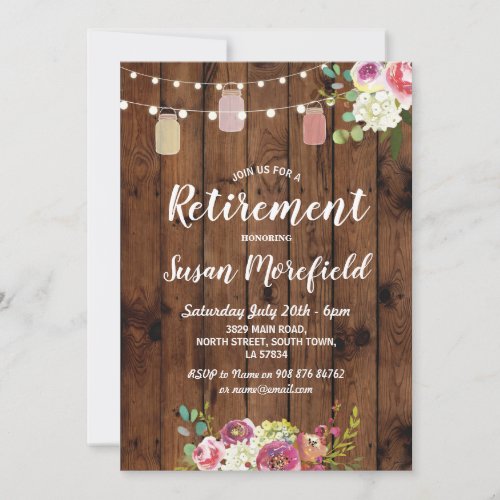 Retirement Party Rustic Jars Wood Floral Invite