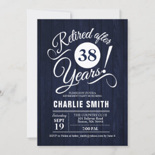 Retirement Party - Rustic Navy Wood White Invitation