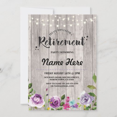 Retirement Party Rustic Purple Floral Invite