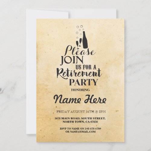 Retirement Party Rustic Retired Champagne Invite