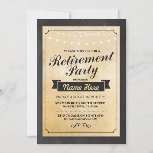 Retirement Party Rustic Retired Lights Invitation