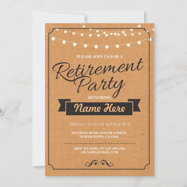 Retirement Party Rustic Retired Paper Stamp Invite (Front)