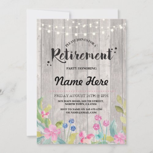 Retirement Party Rustic Retired Wood Floral Invite