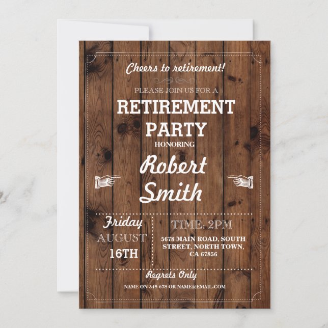 Retirement Party Rustic Retired Wood Invite (Front)