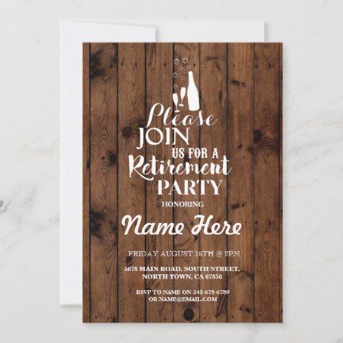 Retirement Party Rustic Retired Wood Wine Invite