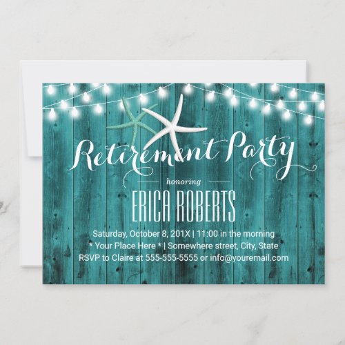 Retirement Party Rustic Teal Beach Starfish Invitation