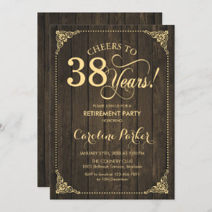 Retirement Party - Rustic Wood Gold Invitation