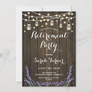 Retirement Party - Rustic Wood, Lavender, Lights Invitation