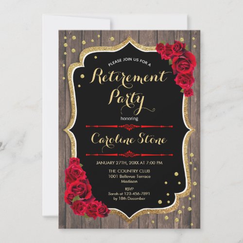 Retirement Party _ Rustic Wood Red Roses Invitation