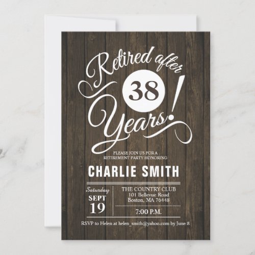 Retirement Party _ Rustic Wood White Invitation