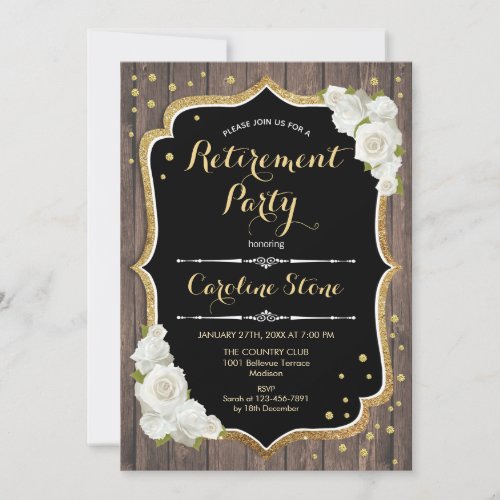 Retirement Party _ Rustic Wood White Roses Invitation