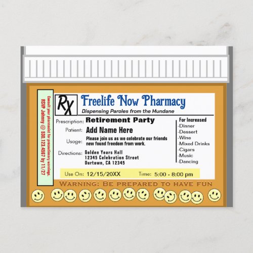 Retirement Party RX for Fun Postcard