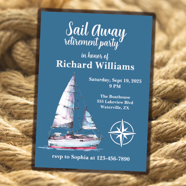 Retirement Party Sail Away Nautical Theme Invitation | Zazzle