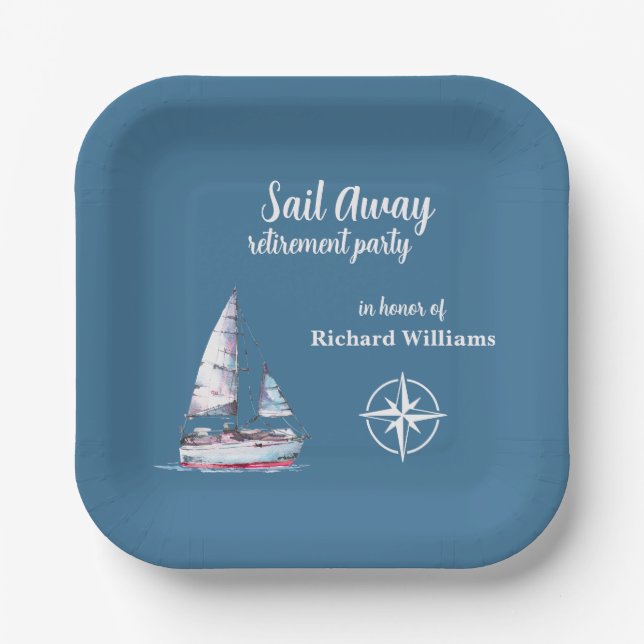 Retirement Party Sail Away Nautical Theme Paper Plates (Front)