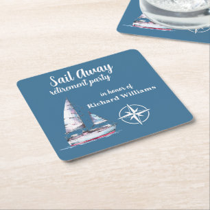 Retirement Party Sail Away Nautical Theme Square Paper Coaster