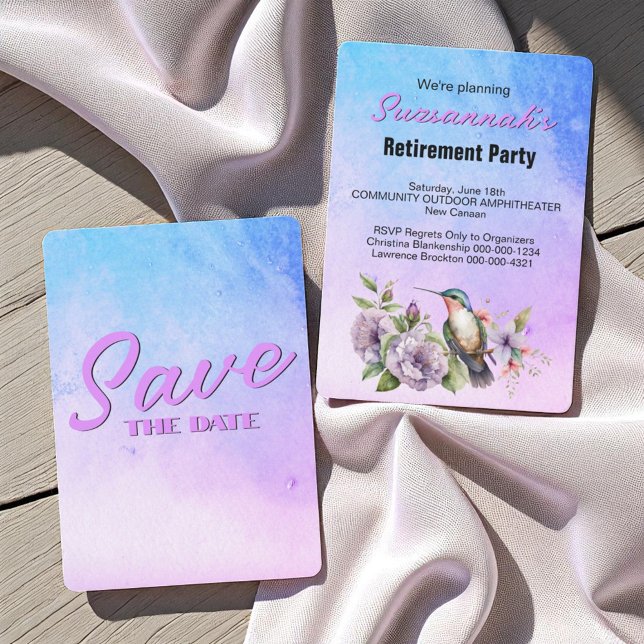 Retirement Party Save The Date Hummingbird (template save the date invitation front and back)
