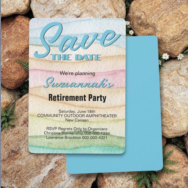 Retirement Party Save The Date Watercolor Rows (Template announcement front and back)
