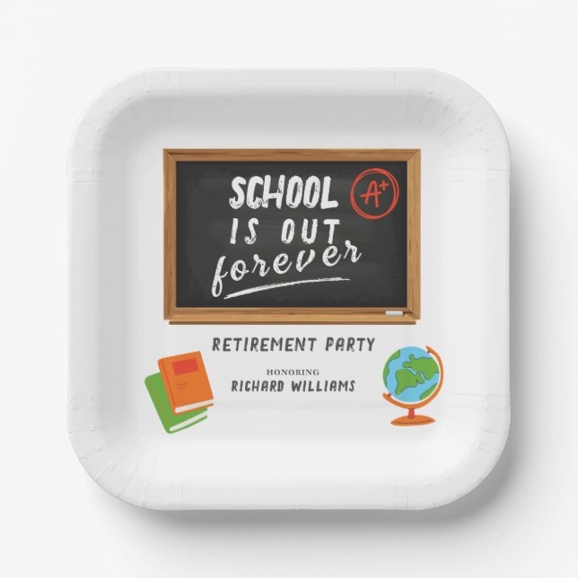 Retirement Party School Teacher Blackboard Paper Plates (Front)