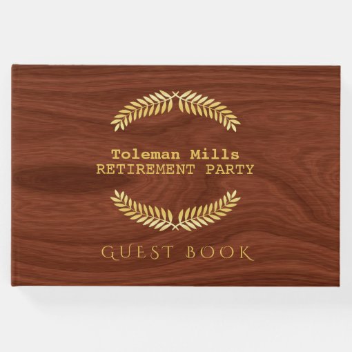 Retirement Party Sign In Elegant Wood Grain Look Guest Book Zazzle