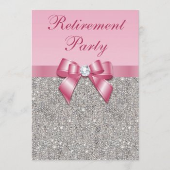 Retirement Party Silver Jewels Pink Faux Bow Invitation by GroovyGraphics at Zazzle