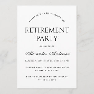 Retirement Party Simple Black and White Minimalist Invitation