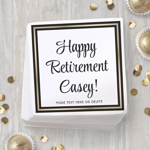 Retirement Party Simple Black White and Gold Napkins