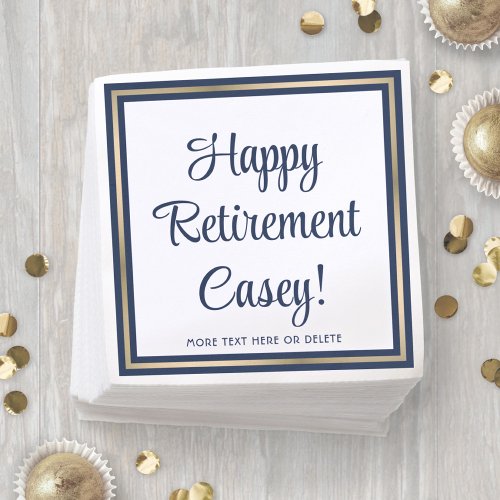 Retirement Party Simple Navy Blue White  Gold Napkins