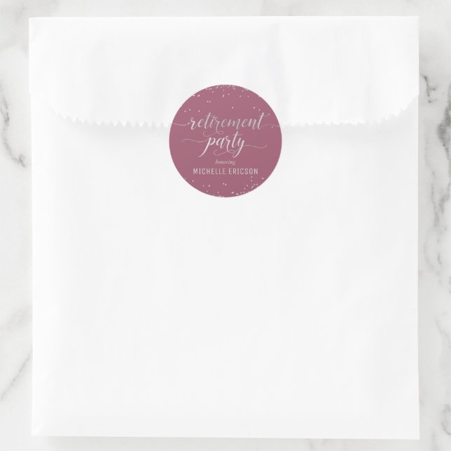 Retirement Party Sticker Elegant Silver, Pink (Bag)