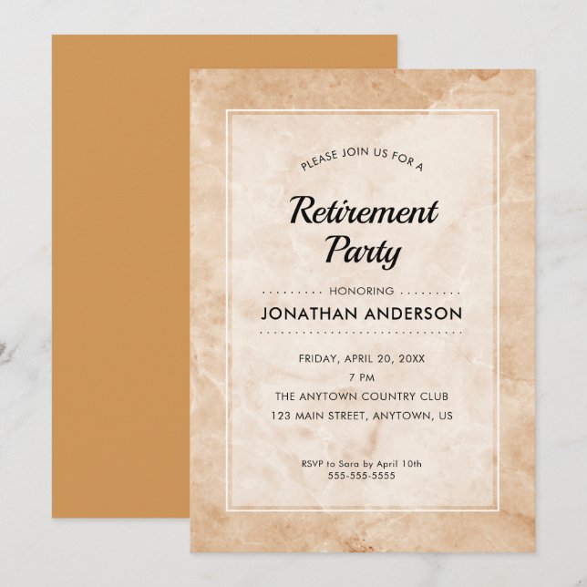 Retirement Party | Stylish Marble Background Invitation (Front/Back)