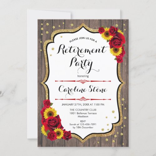 Retirement Party _ Sunflowers Roses Wood Invitation