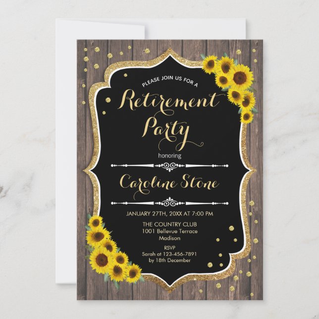 Retirement Party - Sunflowers Rustic Wood Invitation (Front)
