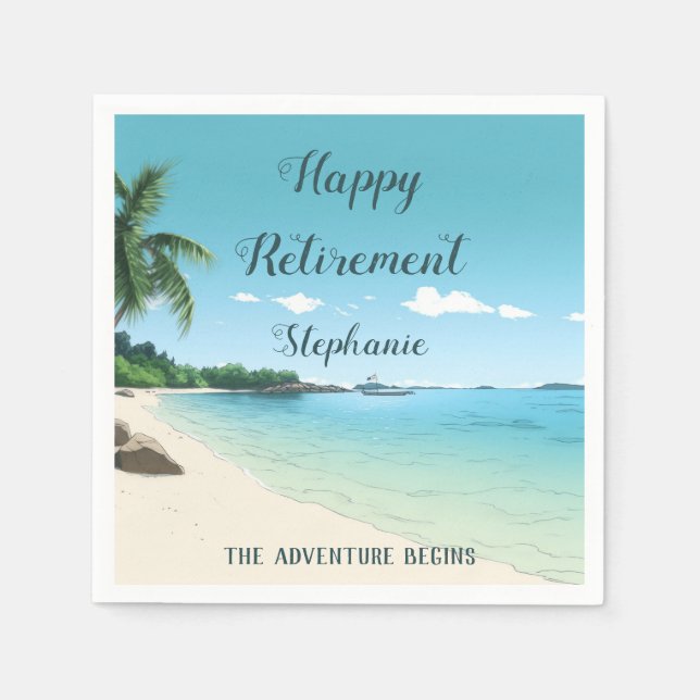 Retirement Party Tropical Beach Palm Trees Napkins (Front)