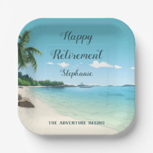 Retirement Party Tropical Beach Palm Trees Paper Plates