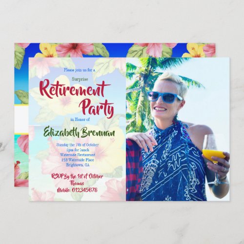 Retirement Party Tropical Flower Hibiscus Photo Invitation