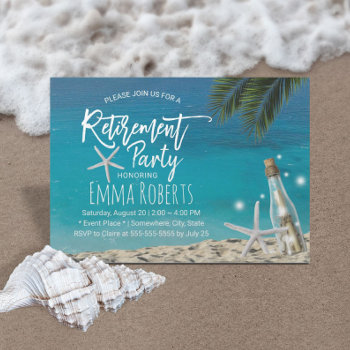 Retirement Party Tropical Starfish Beach Bottle Invitation by myinvitation at Zazzle