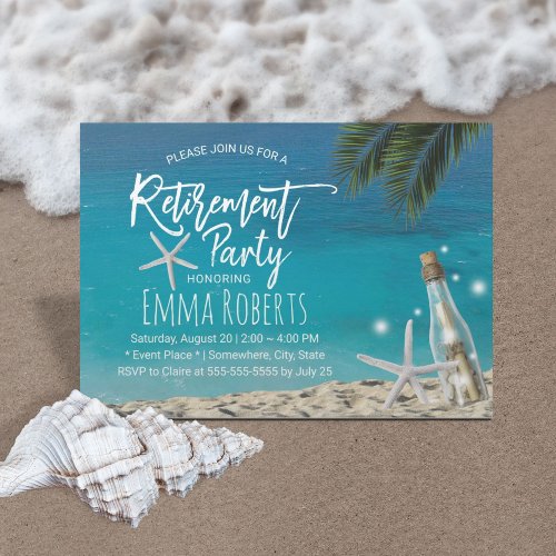 Retirement Party Tropical Starfish Beach Bottle Invitation