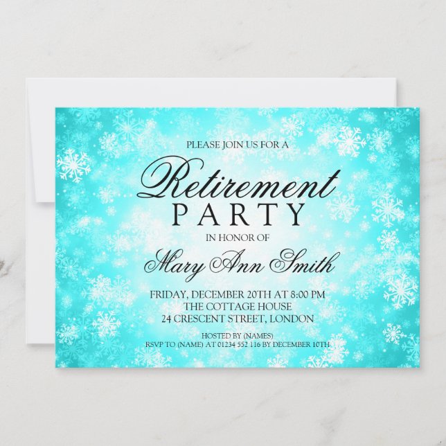 Retirement Party Turquoise Winter Wonderland Invitation (Front)