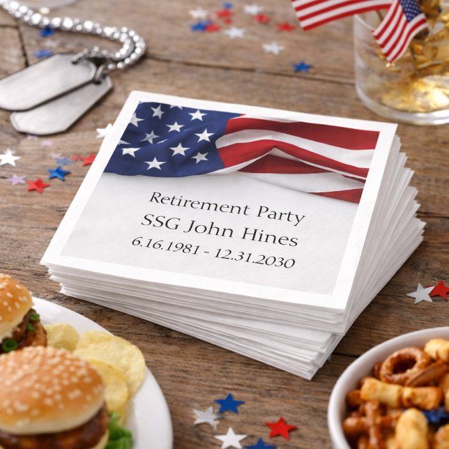 Retirement Party USA Flag Military Name Rank Napkins (Creator Uploaded)