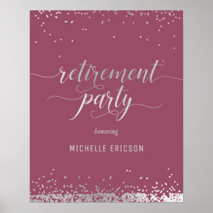 Retirement Party Value Poster Elegant Silver, Pink