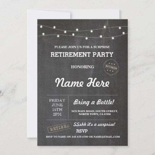 Retirement Party Vintage Retired Chalkboard Invite