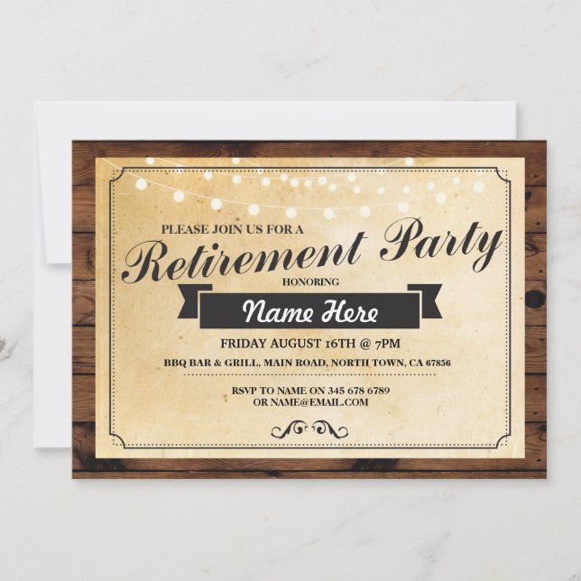 Retirement Party Vintage Retired Paper Wood Invite (Front)