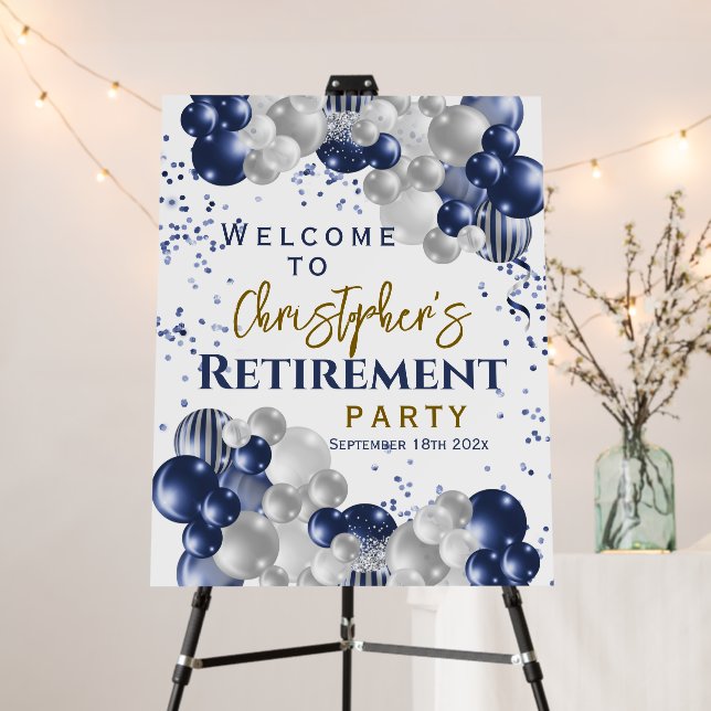 Retirement Party Welcome Blue Balloons  Foam Board (In Situ (Stand))