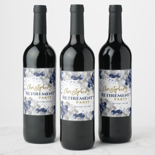 Retirement Party Welcome Blue Balloons Wine Label