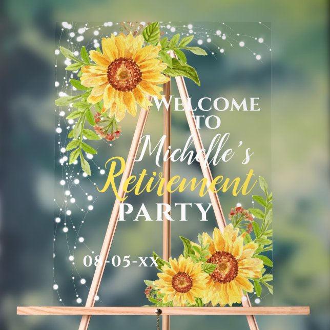 Retirement  Party Welcome Floral Sunflower Acrylic Sign (Neutral)