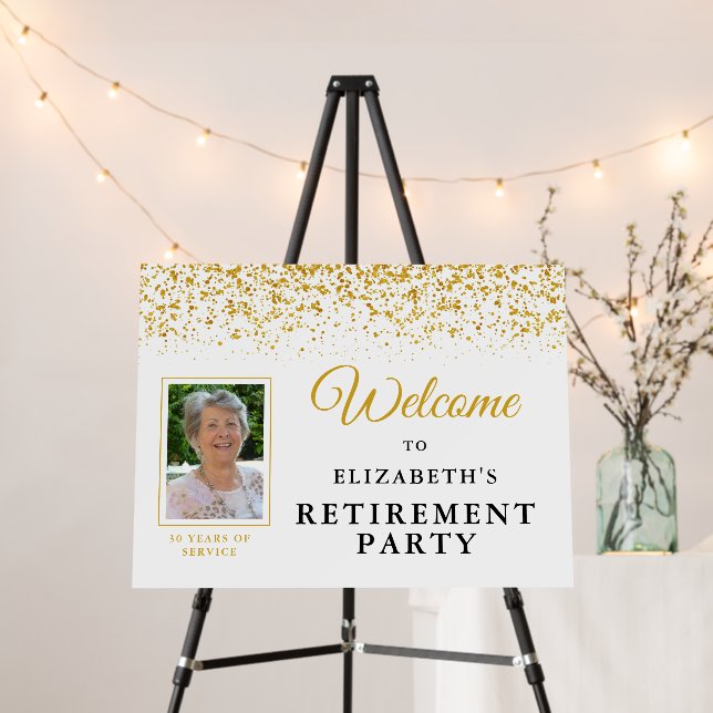 Retirement Party Welcome Glitter White Photo Foam Board (In Situ (Stand))