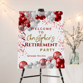 Retirement Party Welcome Red Balloons Foam Board