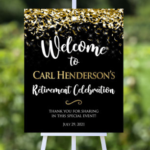 Retirement Party Welcome Sign Black and Gold Retir