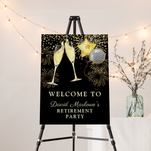 Retirement Party Welcome Sign Black  Gold Confetti