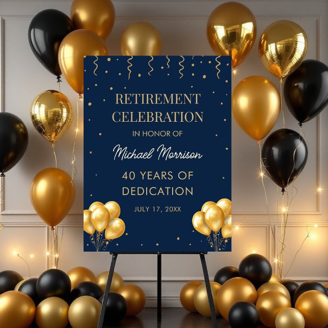 Retirement Party Welcome Sign Navy Blue Gold (Creator Uploaded)