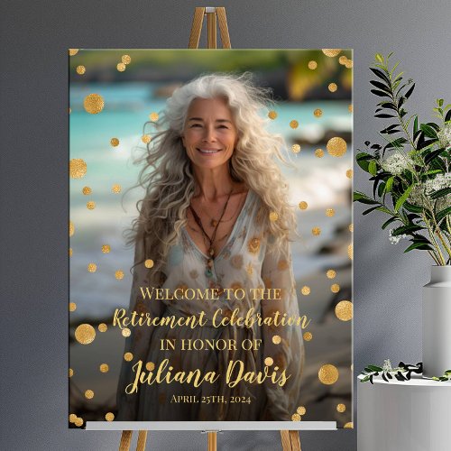 Retirement party welcome sign with photo